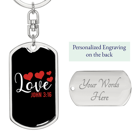 Love John 3:16 Christian Keychain Stainless Steel or 18k Gold Dog Tag Keyring-Express Your Love Gifts