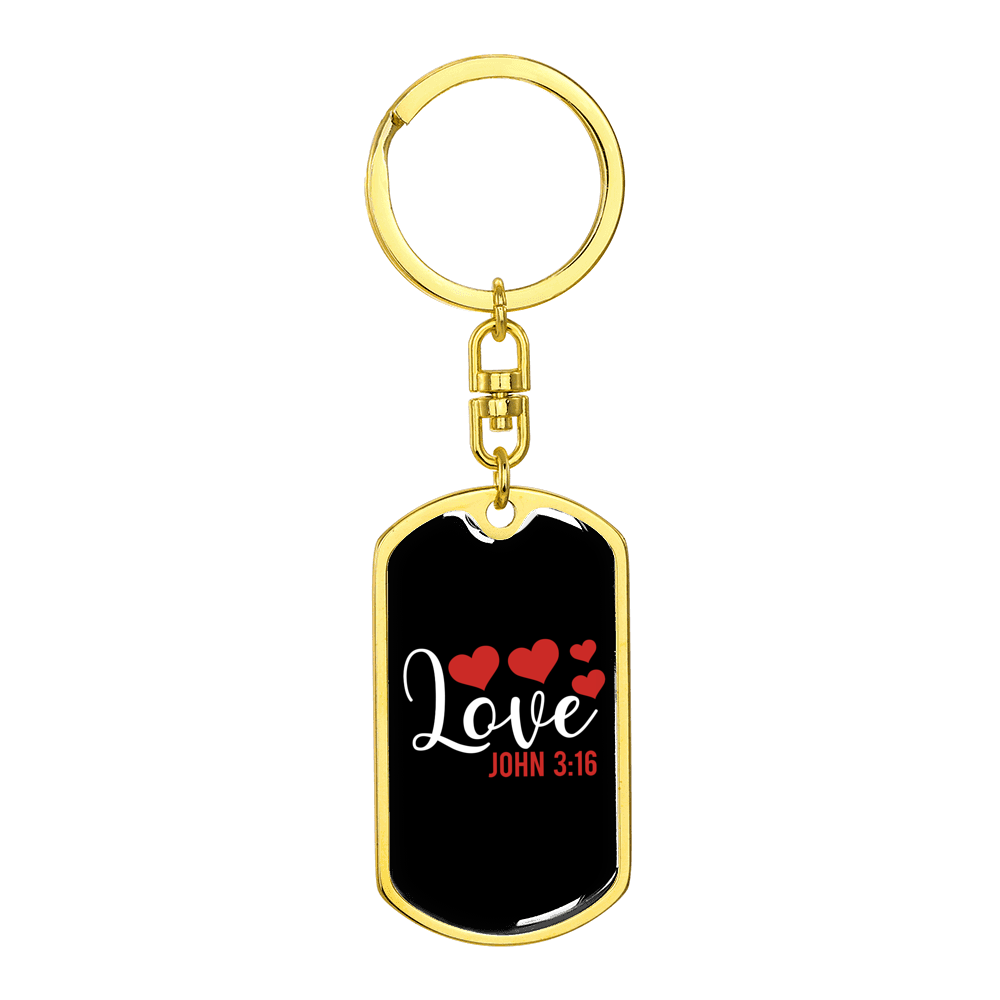 Love John 3:16 Christian Stainless Steel or 18k Gold Premium Swivel Dog Tag Keychain