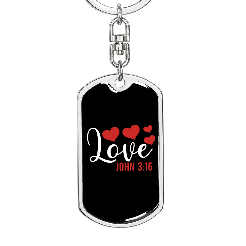 Love John 3:16 Christian Keychain Stainless Steel or 18k Gold Dog Tag Keyring-Express Your Love Gifts