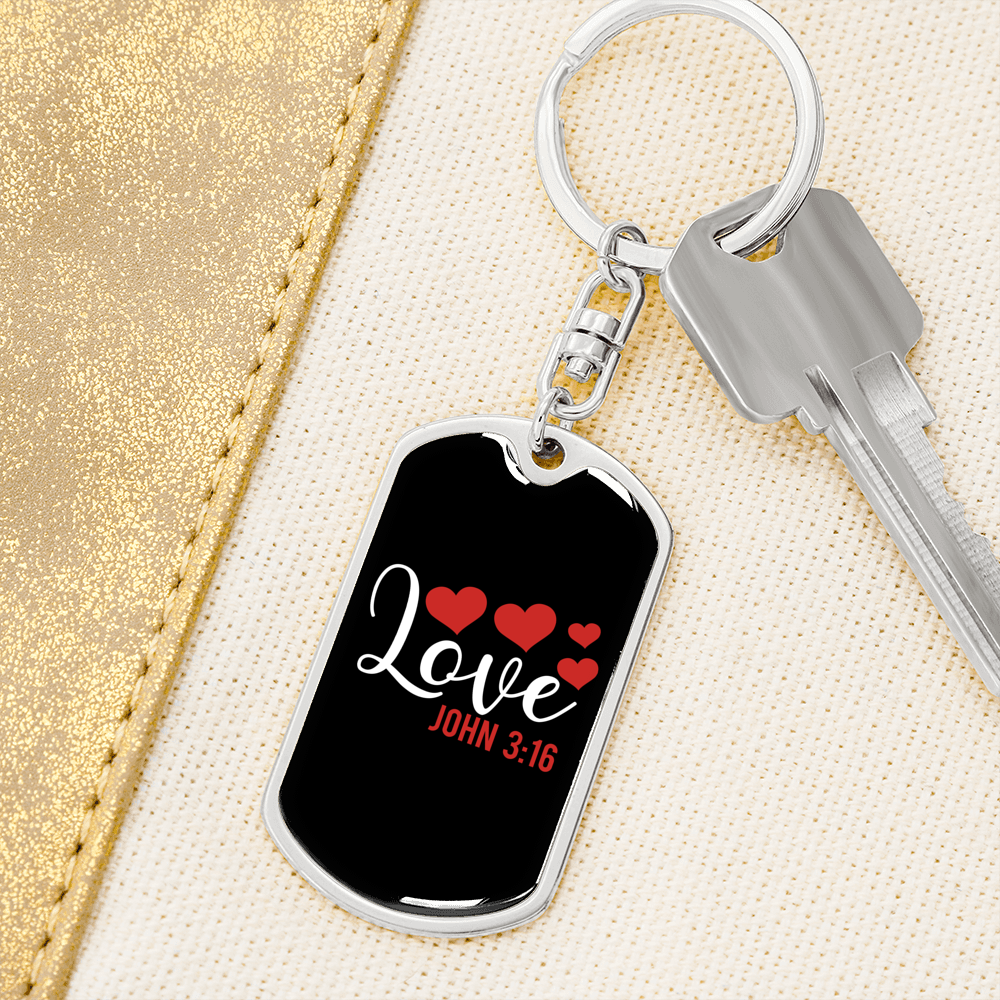 Love John 3:16 Christian Keychain Stainless Steel or 18k Gold Dog Tag Keyring-Express Your Love Gifts