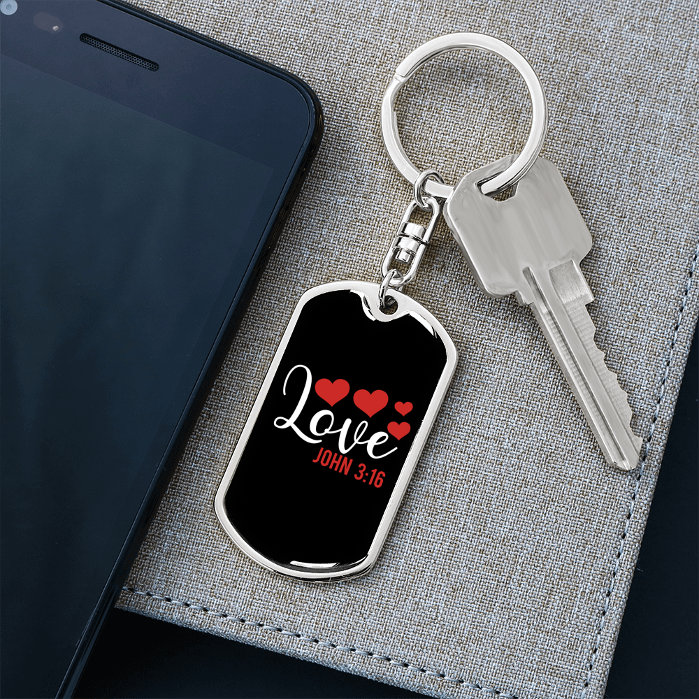Love John 3:16 Christian Keychain Stainless Steel or 18k Gold Dog Tag Keyring-Express Your Love Gifts