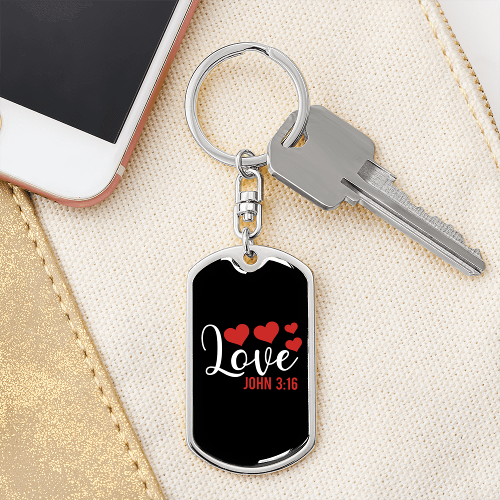 Love John 3:16 Christian Keychain Stainless Steel or 18k Gold Dog Tag Keyring-Express Your Love Gifts