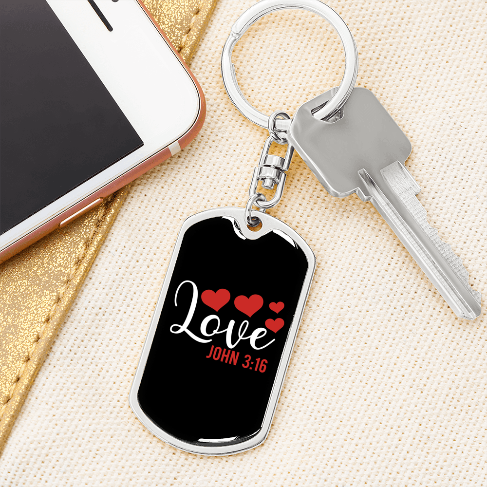 Love John 3:16 Christian Keychain Stainless Steel or 18k Gold Dog Tag Keyring-Express Your Love Gifts