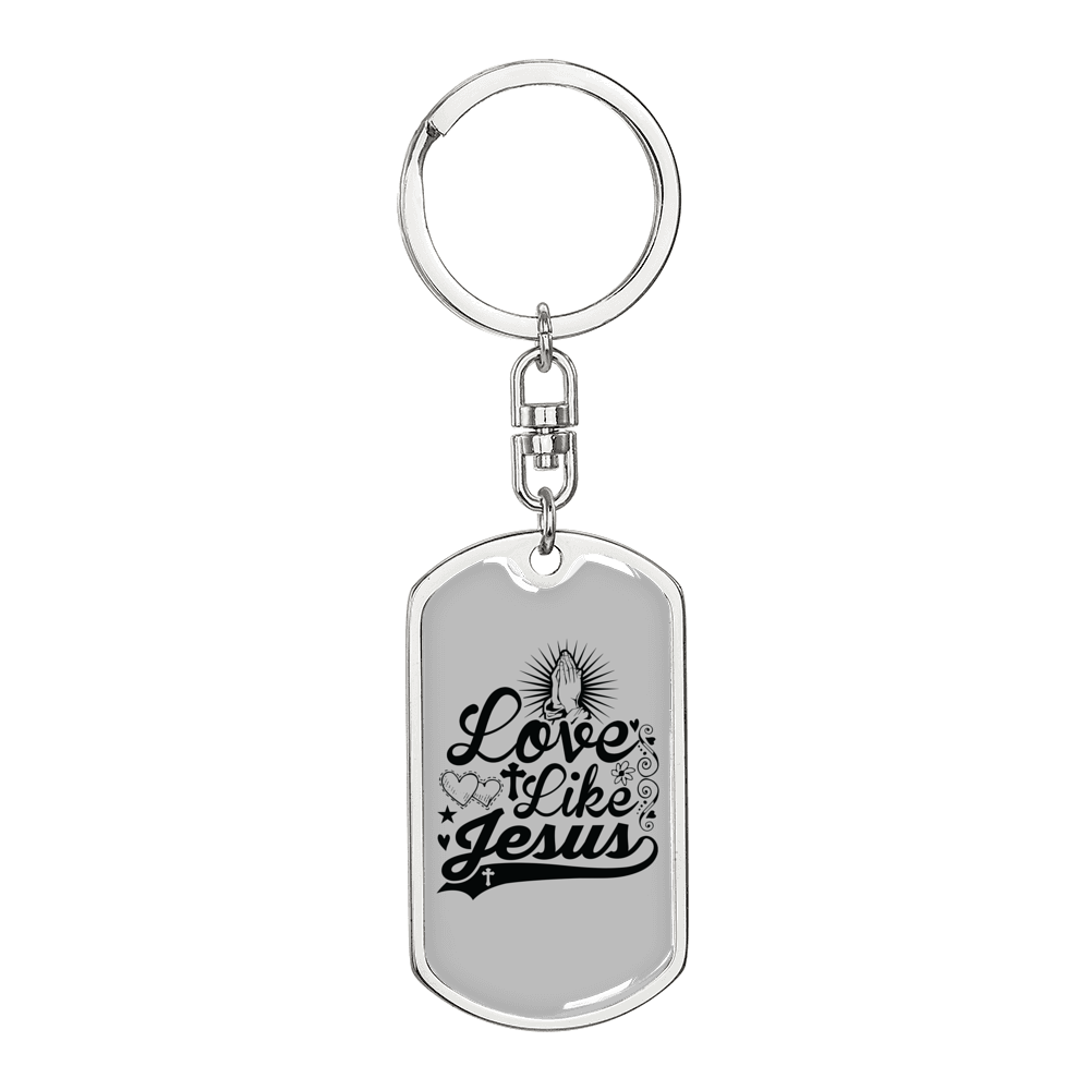 Love Like Jesus Cross Christian Keychain Stainless Steel or 18k Gold Dog Tag Keyring-Express Your Love Gifts