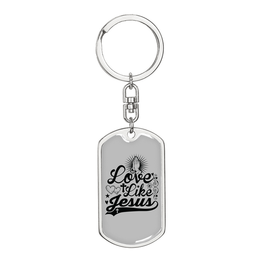Love Like Jesus Cross Christian Keychain Stainless Steel or 18k Gold Dog Tag Keyring-Express Your Love Gifts