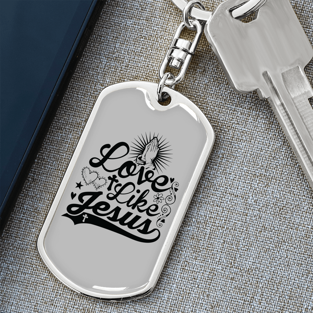 Love Like Jesus Cross Christian Keychain Stainless Steel or 18k Gold Dog Tag Keyring-Express Your Love Gifts