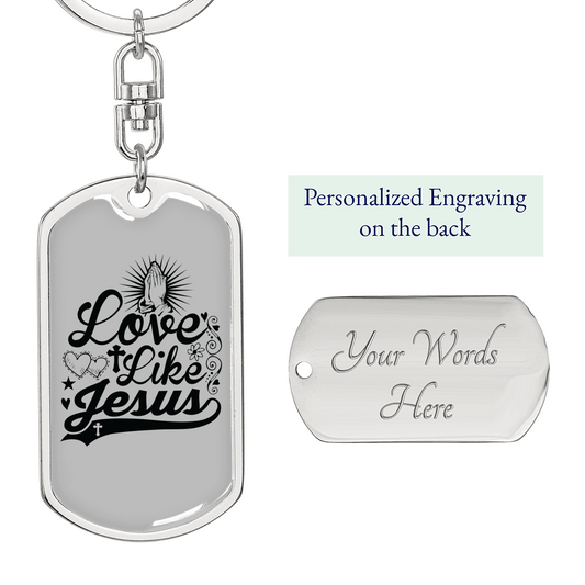 Love Like Jesus Cross Christian Keychain Stainless Steel or 18k Gold Dog Tag Keyring-Express Your Love Gifts