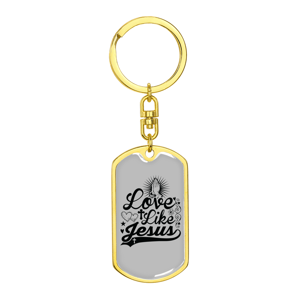 Love Like Jesus Cross Christian Stainless Steel or 18k Gold Premium Swivel Dog Tag Keychain