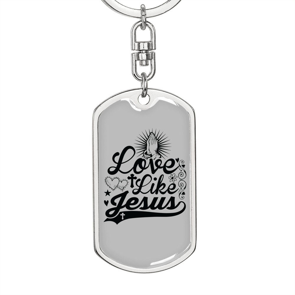 Love Like Jesus Cross Christian Keychain Stainless Steel or 18k Gold Dog Tag Keyring-Express Your Love Gifts