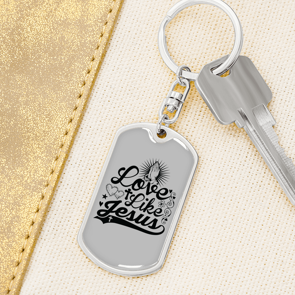 Love Like Jesus Cross Christian Keychain Stainless Steel or 18k Gold Dog Tag Keyring-Express Your Love Gifts
