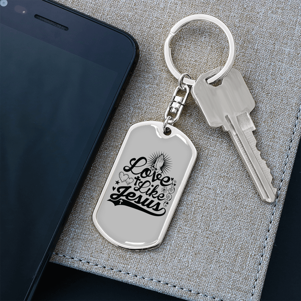 Love Like Jesus Cross Christian Keychain Stainless Steel or 18k Gold Dog Tag Keyring-Express Your Love Gifts
