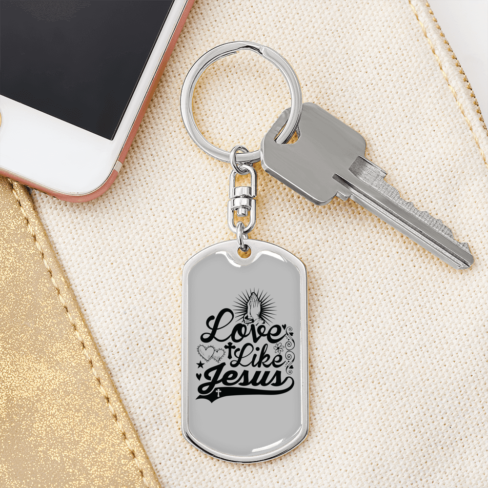 Love Like Jesus Cross Christian Keychain Stainless Steel or 18k Gold Dog Tag Keyring-Express Your Love Gifts