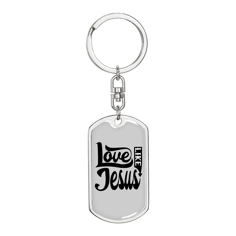 Love Like Jesus Design Christian Keychain Stainless Steel or 18k Gold Dog Tag Keyring-Express Your Love Gifts