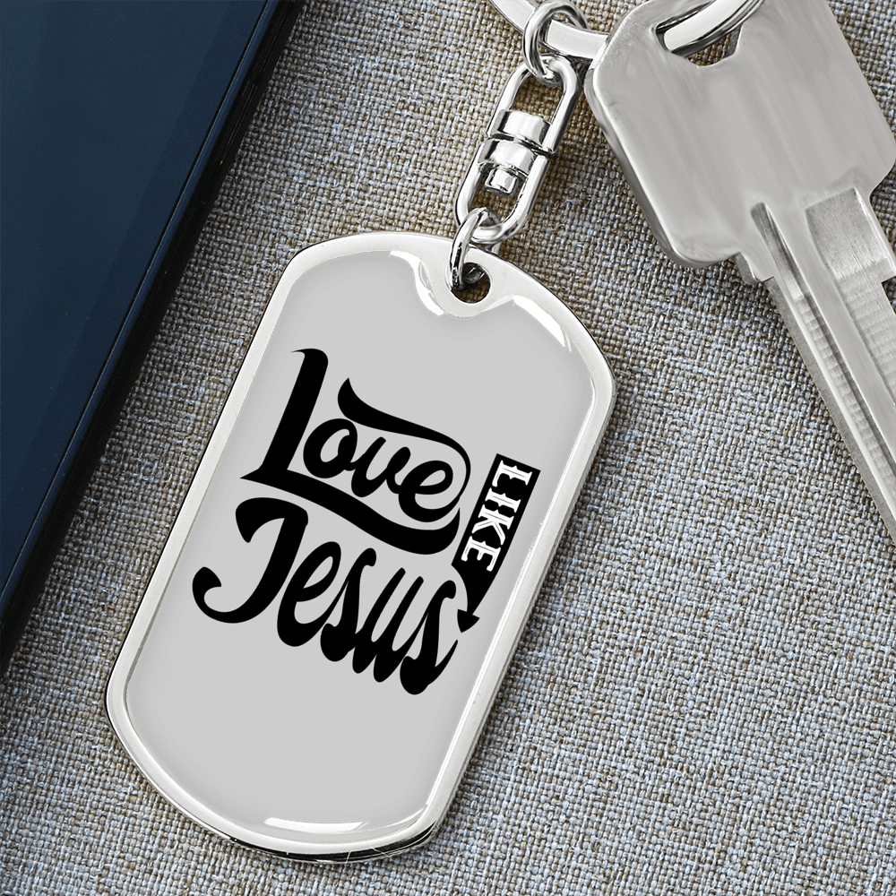 Love Like Jesus Design Christian Keychain Stainless Steel or 18k Gold Dog Tag Keyring-Express Your Love Gifts
