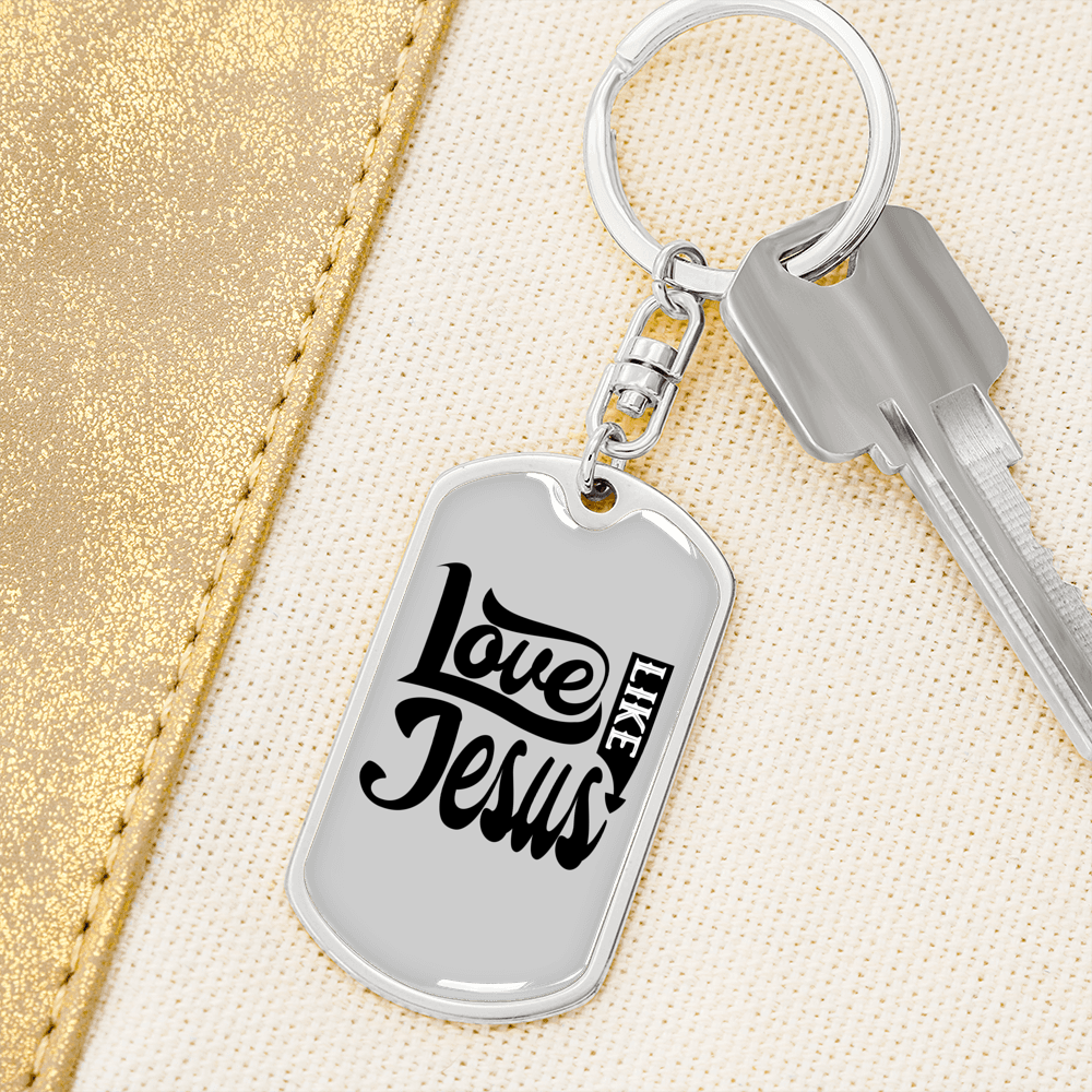 Love Like Jesus Design Christian Keychain Stainless Steel or 18k Gold Dog Tag Keyring-Express Your Love Gifts