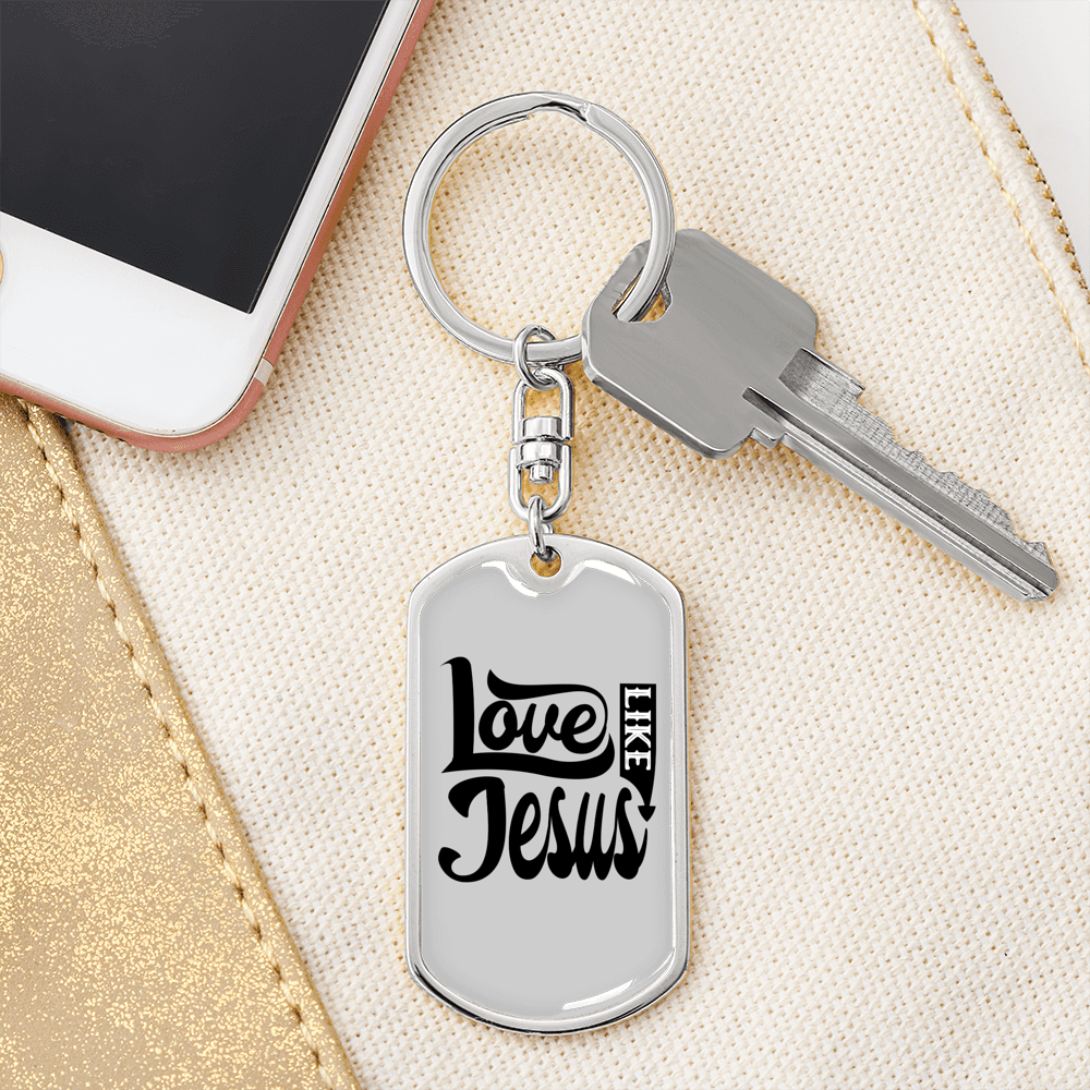 Love Like Jesus Design Christian Keychain Stainless Steel or 18k Gold Dog Tag Keyring-Express Your Love Gifts