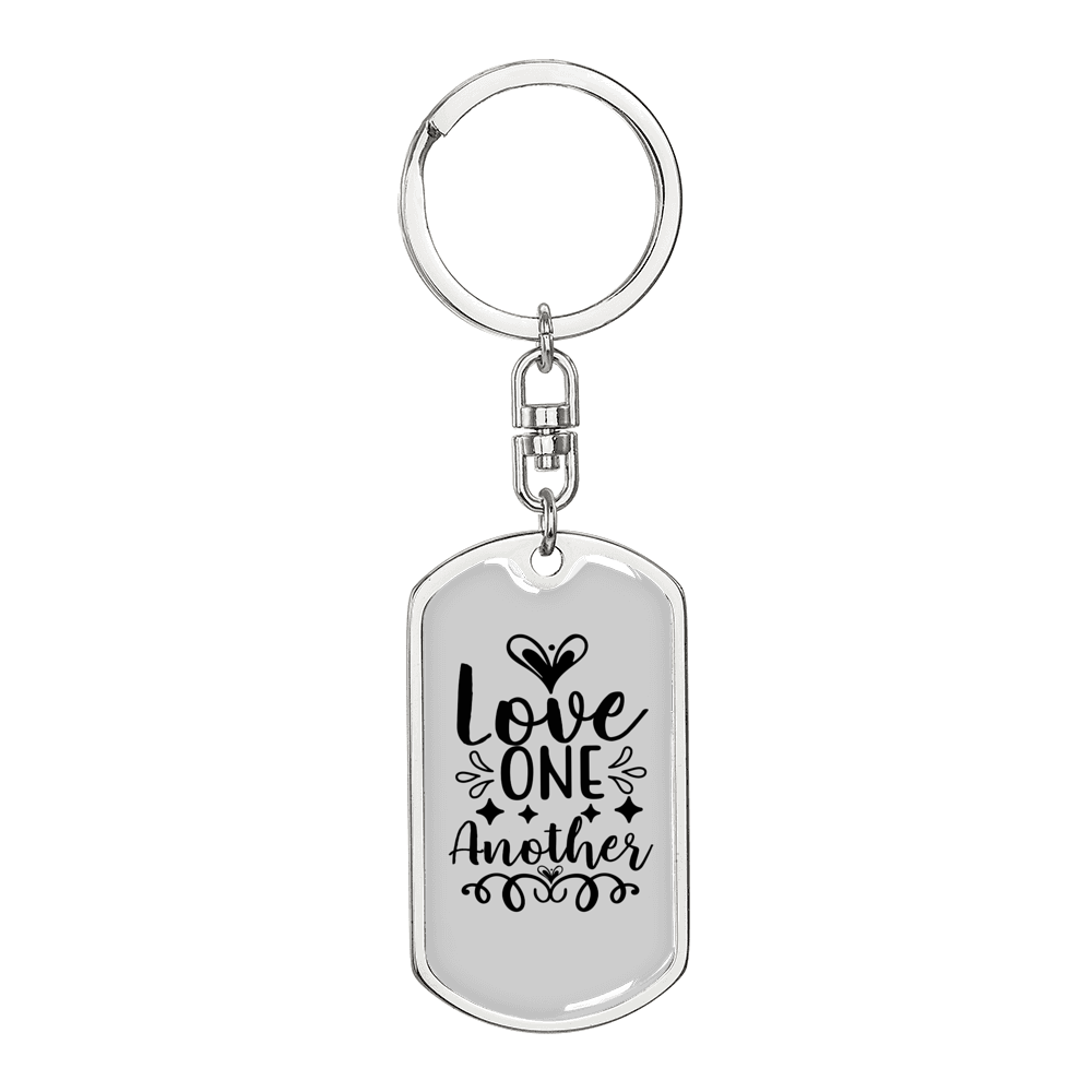 Love One Another Christian Keychain Stainless Steel or 18k Gold Dog Tag Keyring-Express Your Love Gifts