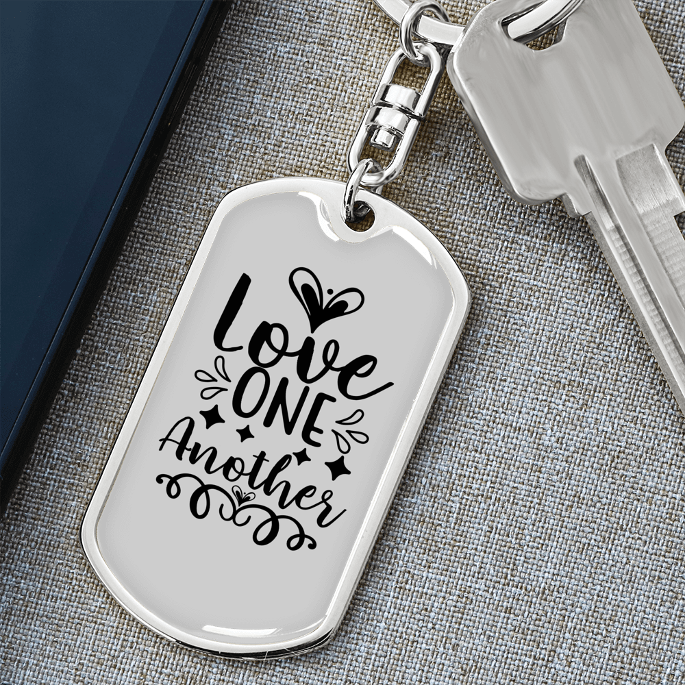Love One Another Christian Keychain Stainless Steel or 18k Gold Dog Tag Keyring-Express Your Love Gifts