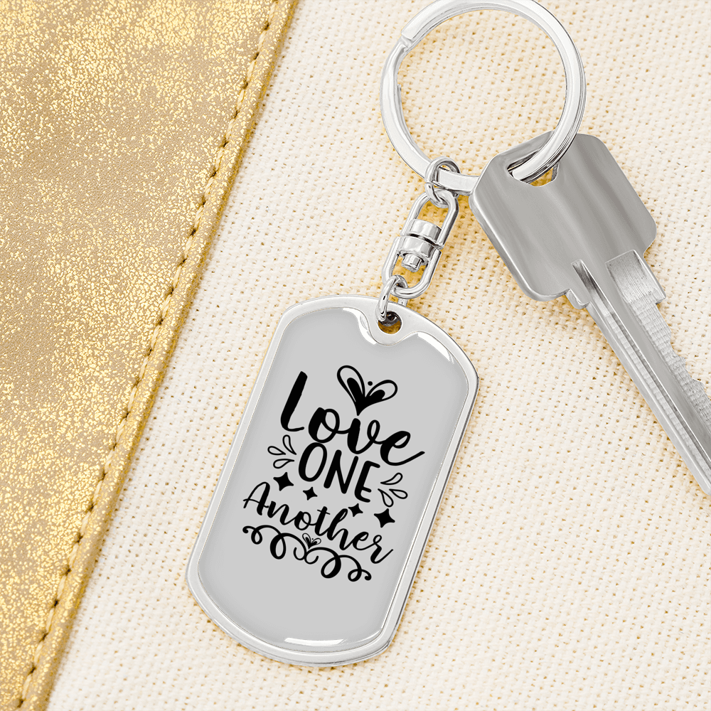 Love One Another Christian Keychain Stainless Steel or 18k Gold Dog Tag Keyring-Express Your Love Gifts