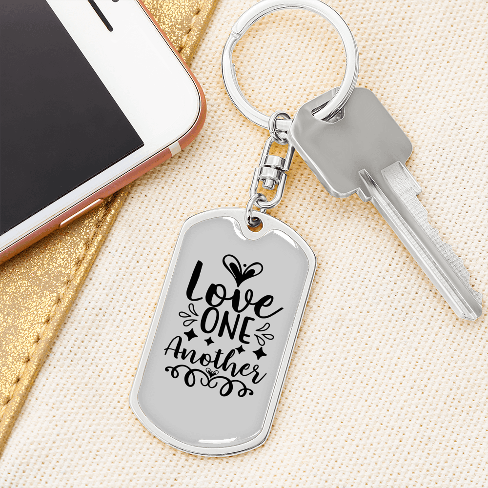 Love One Another Christian Keychain Stainless Steel or 18k Gold Dog Tag Keyring-Express Your Love Gifts