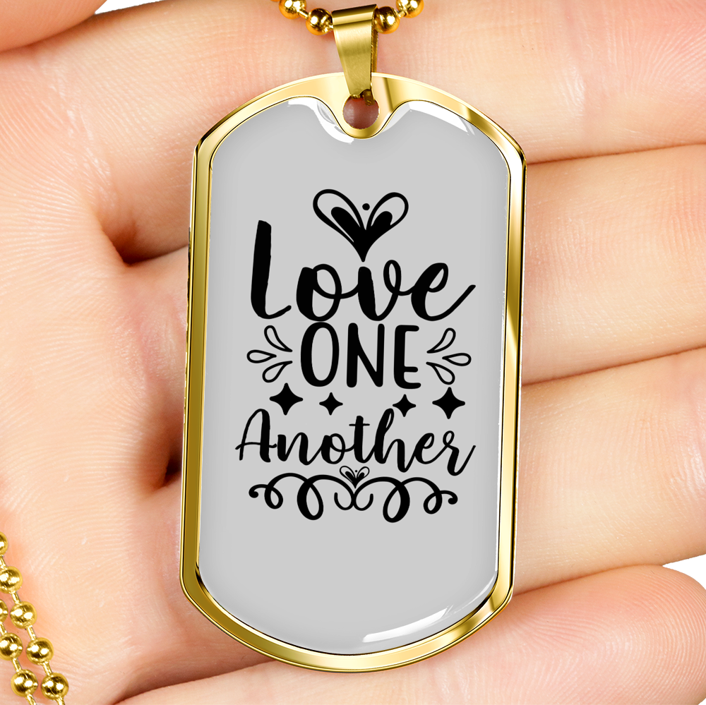Love One Another Christian Necklace Stainless Steel or 18k Gold Dog Tag 24" Chain-Express Your Love Gifts
