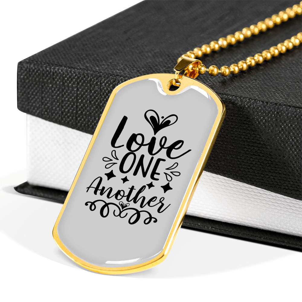 Love One Another Christian Necklace Stainless Steel or 18k Gold Dog Tag 24" Chain-Express Your Love Gifts