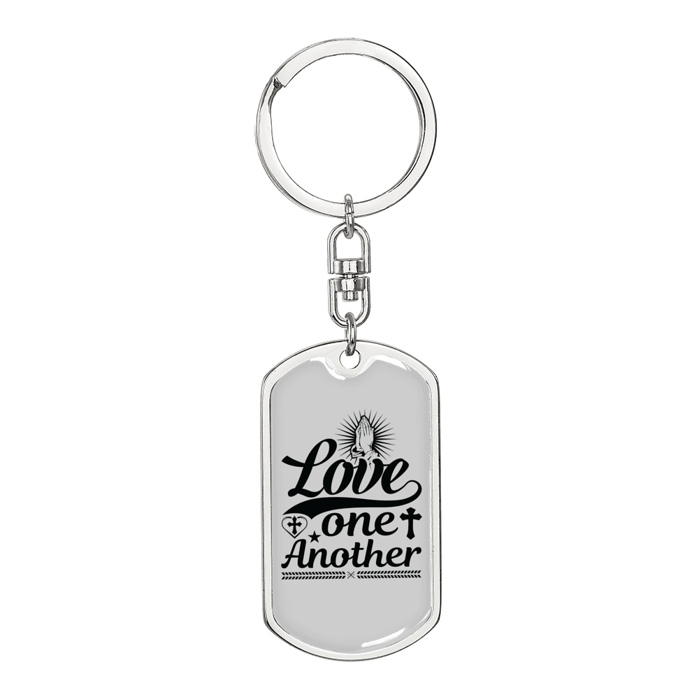 Love One Another Cross Christian Keychain Stainless Steel or 18k Gold Dog Tag Keyring-Express Your Love Gifts