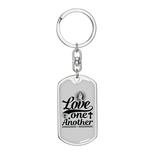 Love One Another Cross Christian Keychain Stainless Steel or 18k Gold Dog Tag Keyring-Express Your Love Gifts