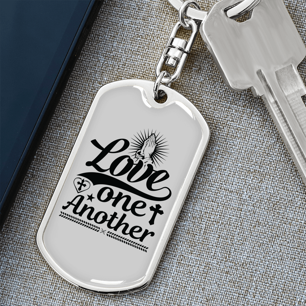 Love One Another Cross Christian Keychain Stainless Steel or 18k Gold Dog Tag Keyring-Express Your Love Gifts