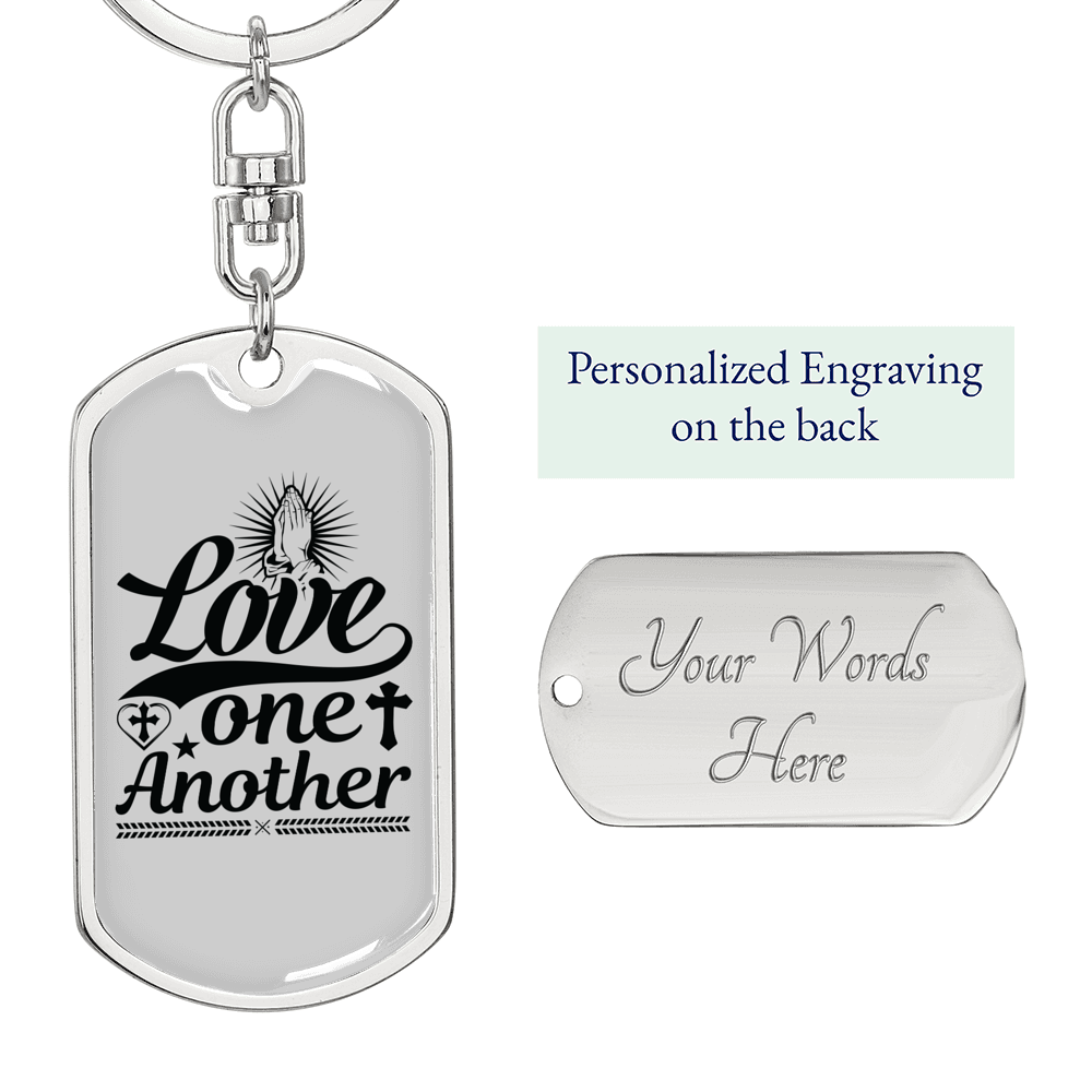 Love One Another Cross Christian Keychain Stainless Steel or 18k Gold Dog Tag Keyring-Express Your Love Gifts