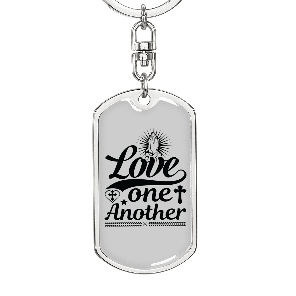 Love One Another Cross Christian Keychain Stainless Steel or 18k Gold Dog Tag Keyring-Express Your Love Gifts