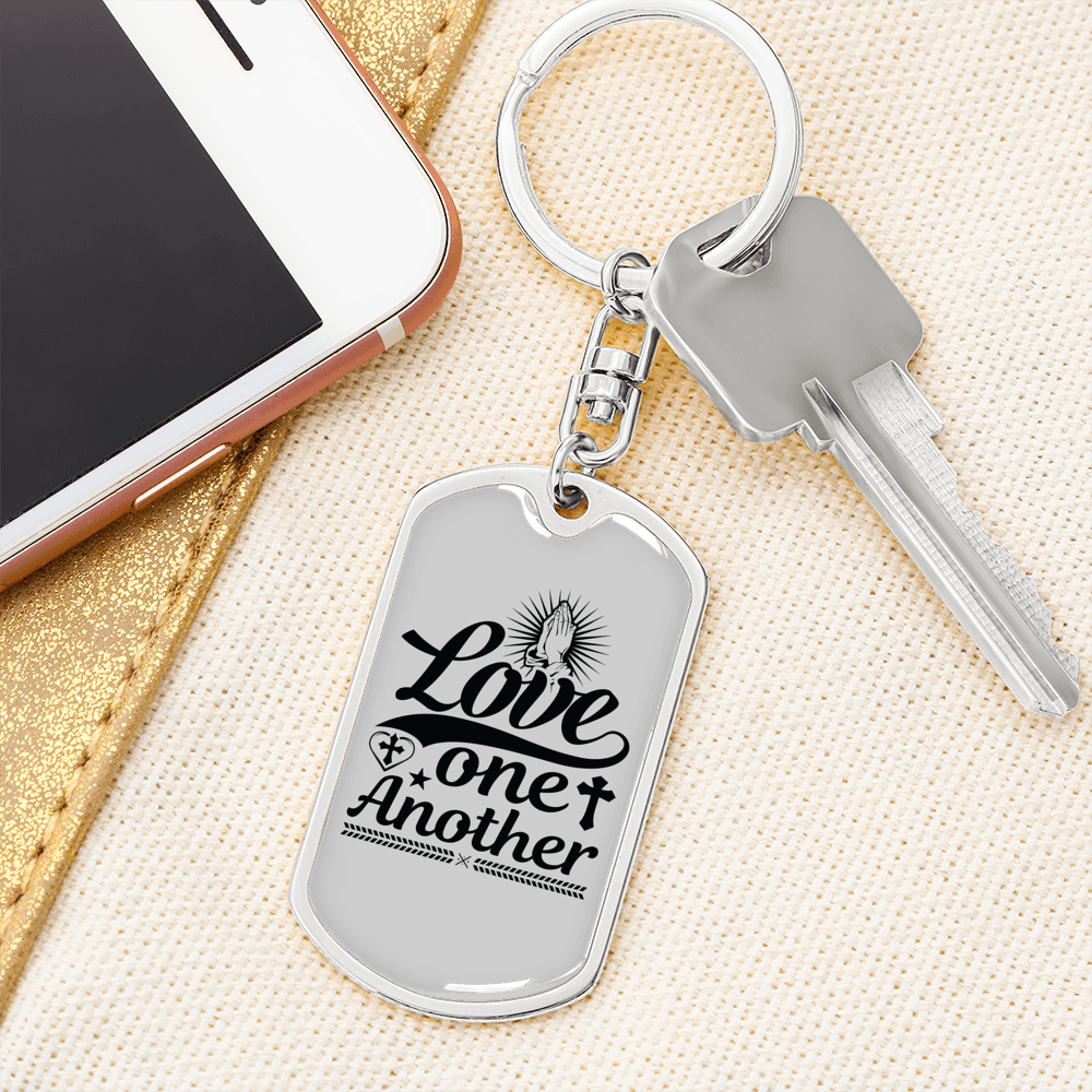 Love One Another Cross Christian Keychain Stainless Steel or 18k Gold Dog Tag Keyring-Express Your Love Gifts