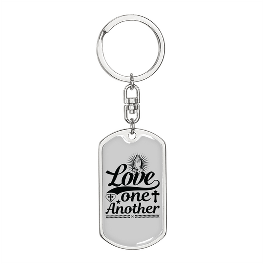 Love One Another Prayer Christian Keychain Stainless Steel or 18k Gold Dog Tag Keyring-Express Your Love Gifts