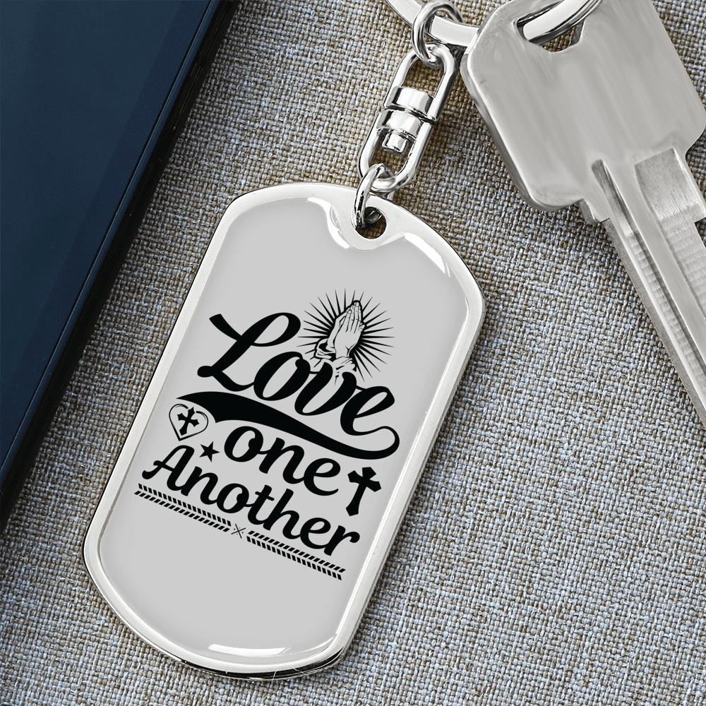 Love One Another Prayer Christian Keychain Stainless Steel or 18k Gold Dog Tag Keyring-Express Your Love Gifts