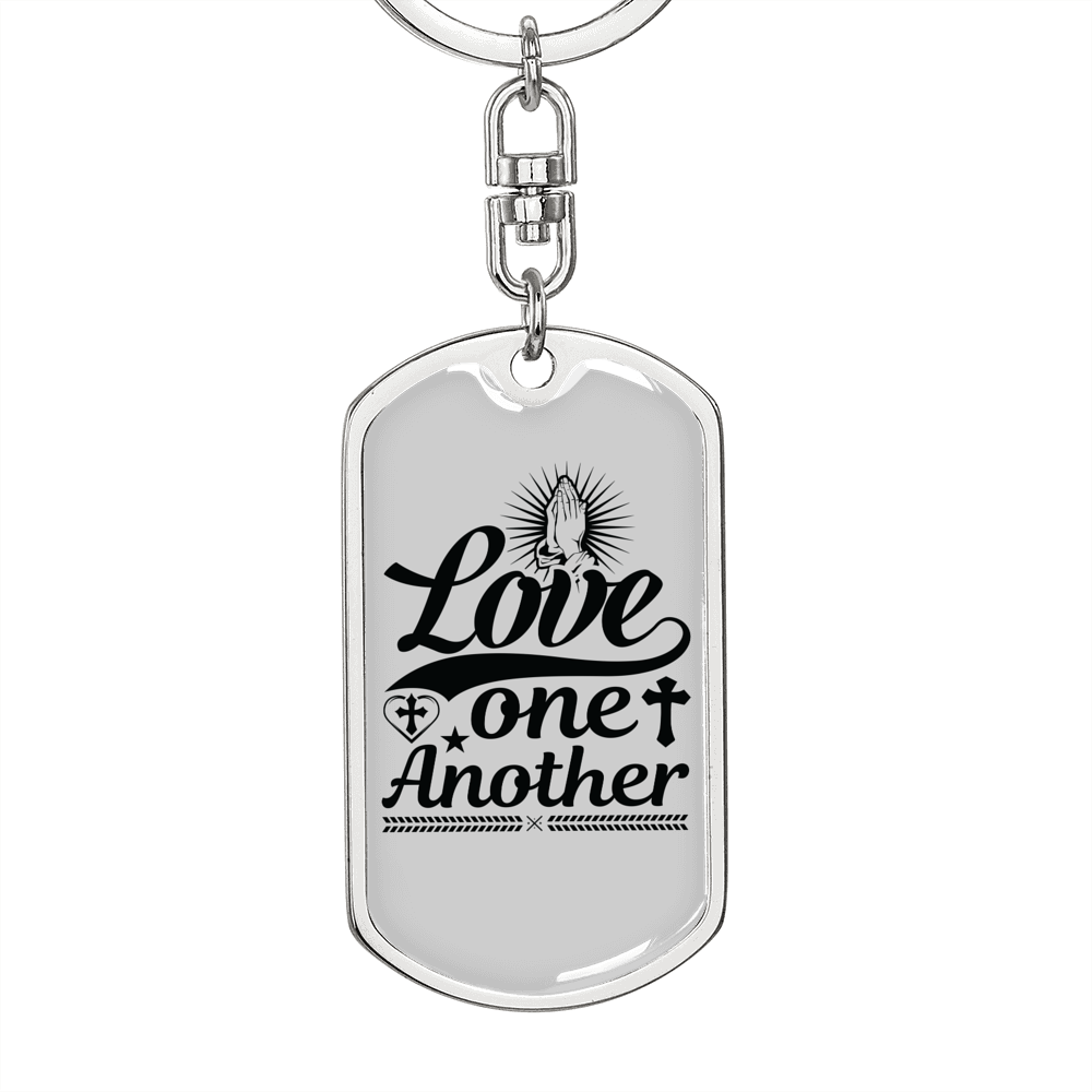 Love One Another Prayer Christian Keychain Stainless Steel or 18k Gold Dog Tag Keyring-Express Your Love Gifts