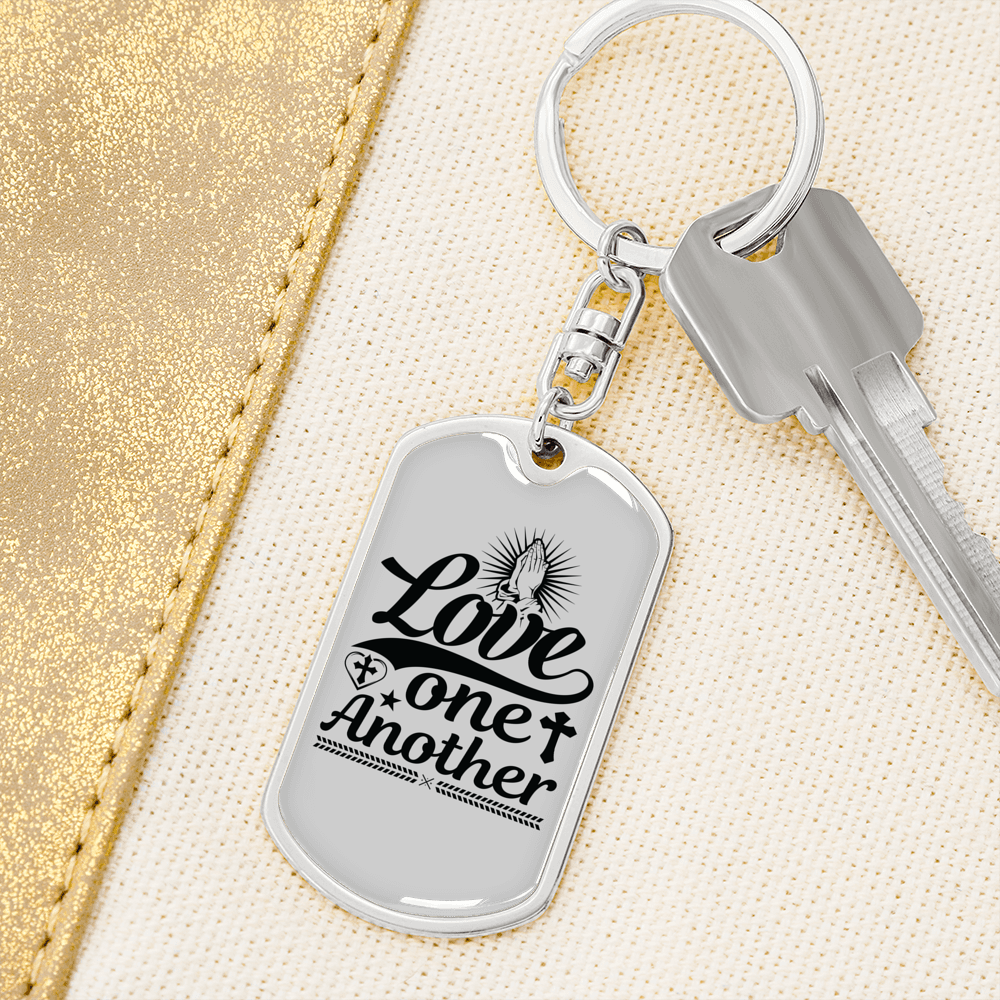 Love One Another Prayer Christian Keychain Stainless Steel or 18k Gold Dog Tag Keyring-Express Your Love Gifts
