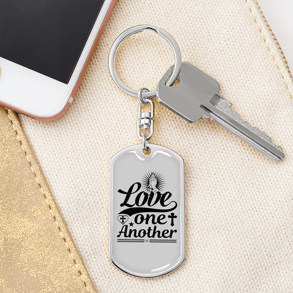 Love One Another Prayer Christian Keychain Stainless Steel or 18k Gold Dog Tag Keyring-Express Your Love Gifts