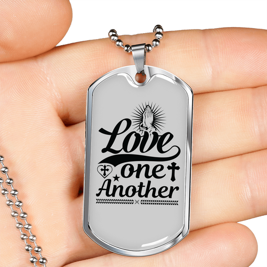 Love One Another Prayer Christian Necklace Stainless Steel or 18k Gold Dog Tag 24" Chain-Express Your Love Gifts