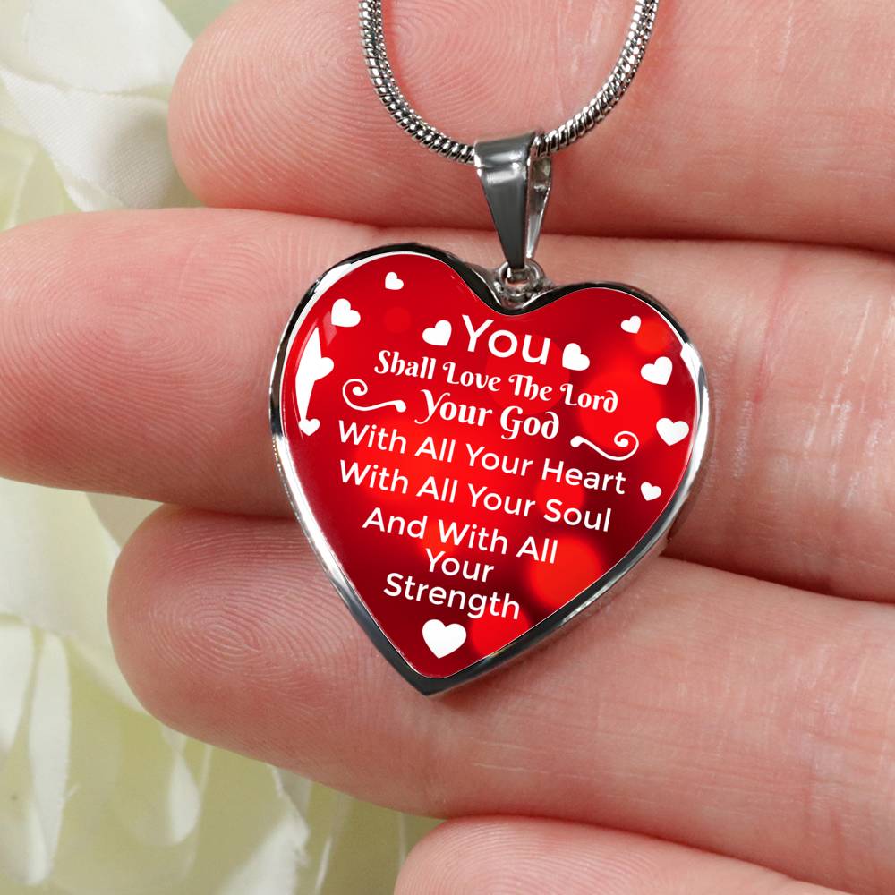 Love The Lord Matthew 22:37 Heart Necklace Stainless Steel or 18k Gold Pendant 18-22" - Express Your Love Gifts
