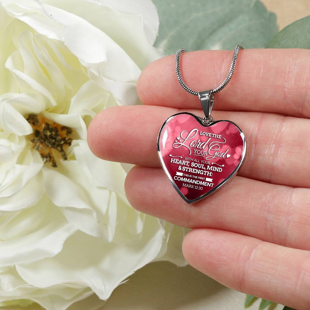 Love The Lord With Your Whole Being Bible Verse Inspirational Gift Heart Pendant Necklace - Express Your Love Gifts