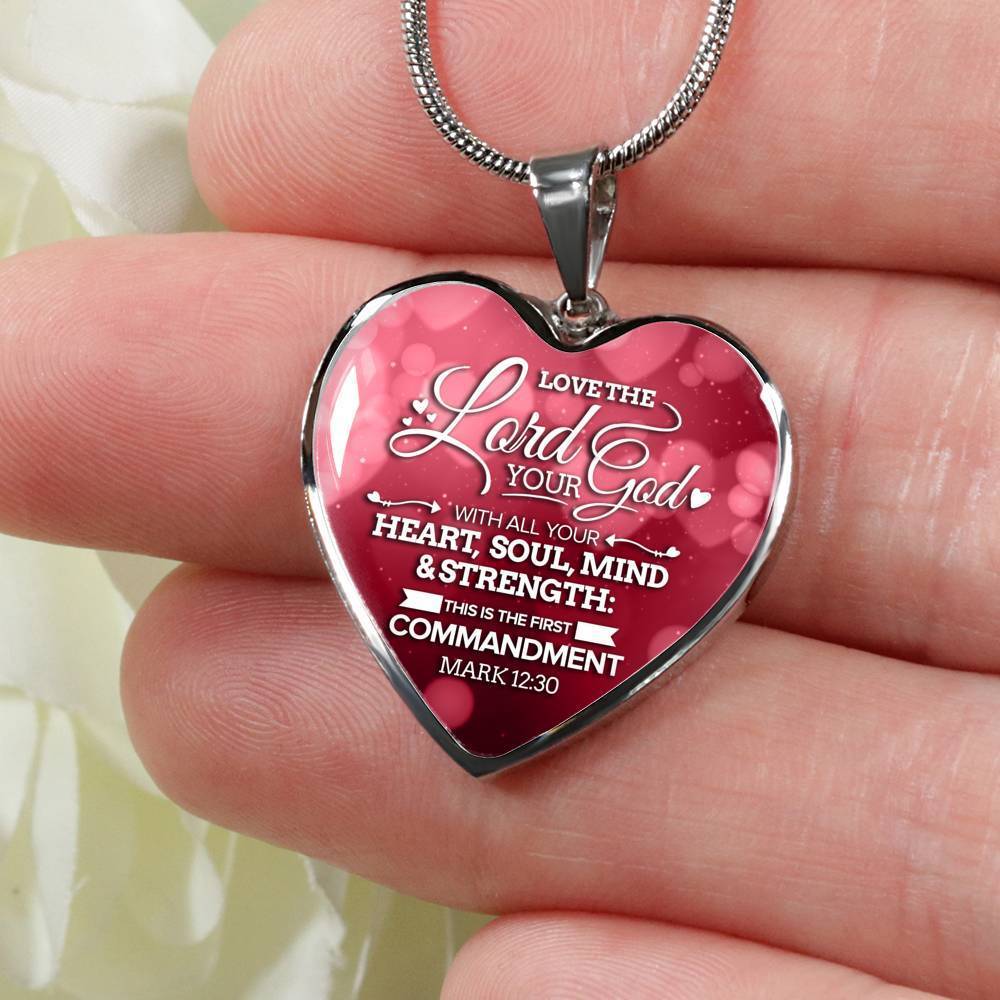 Love The Lord With Your Whole Being Bible Verse Inspirational Gift Heart Pendant Necklace - Express Your Love Gifts