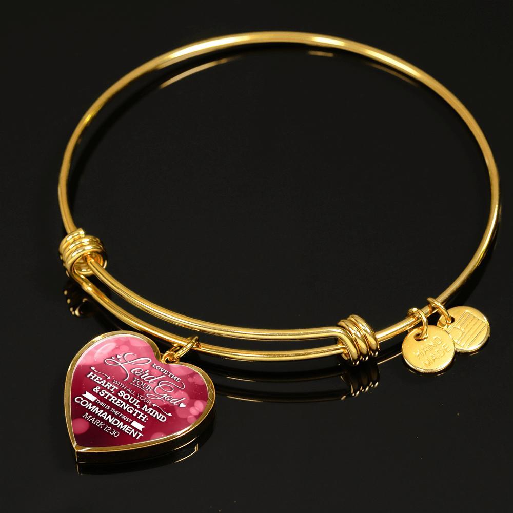 Love The Lord With Your Whole Being Christian Faith Heart Bracelet Bangle - Express Your Love Gifts