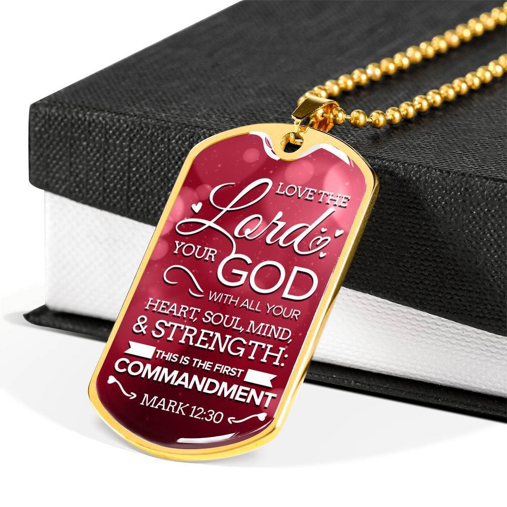 Love The Lord With Your Whole Being Necklace Stainless Steel or 18k Gold Dog Tag 24" Chain-Express Your Love Gifts