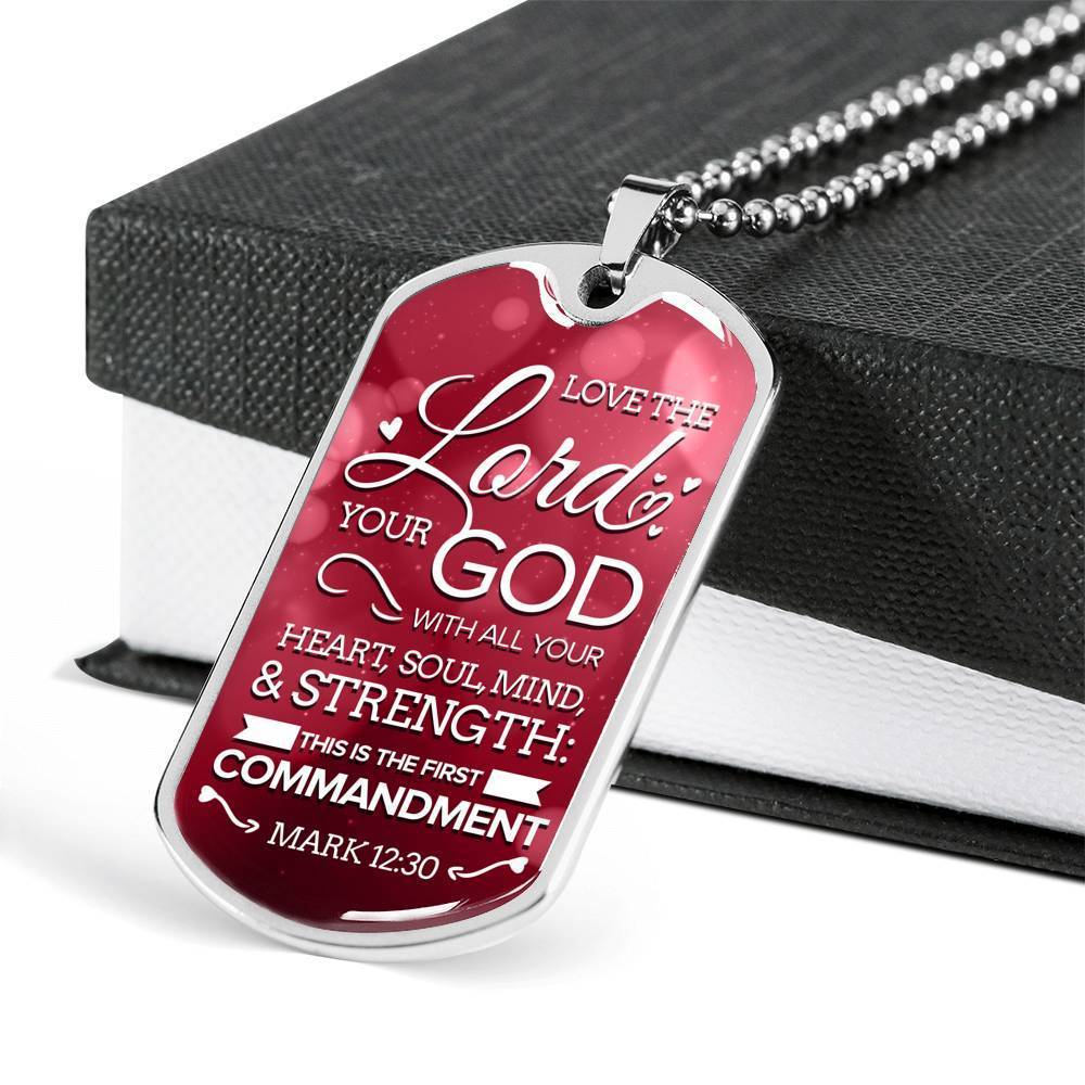 Love The Lord With Your Whole Being Necklace Stainless Steel or 18k Gold Dog Tag 24" Chain-Express Your Love Gifts