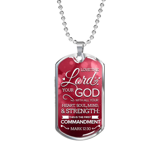 Love The Lord With Your Whole Being Faith Gear Necklace Stainless Steel or 18k Gold Dog Tag w 24" Chain