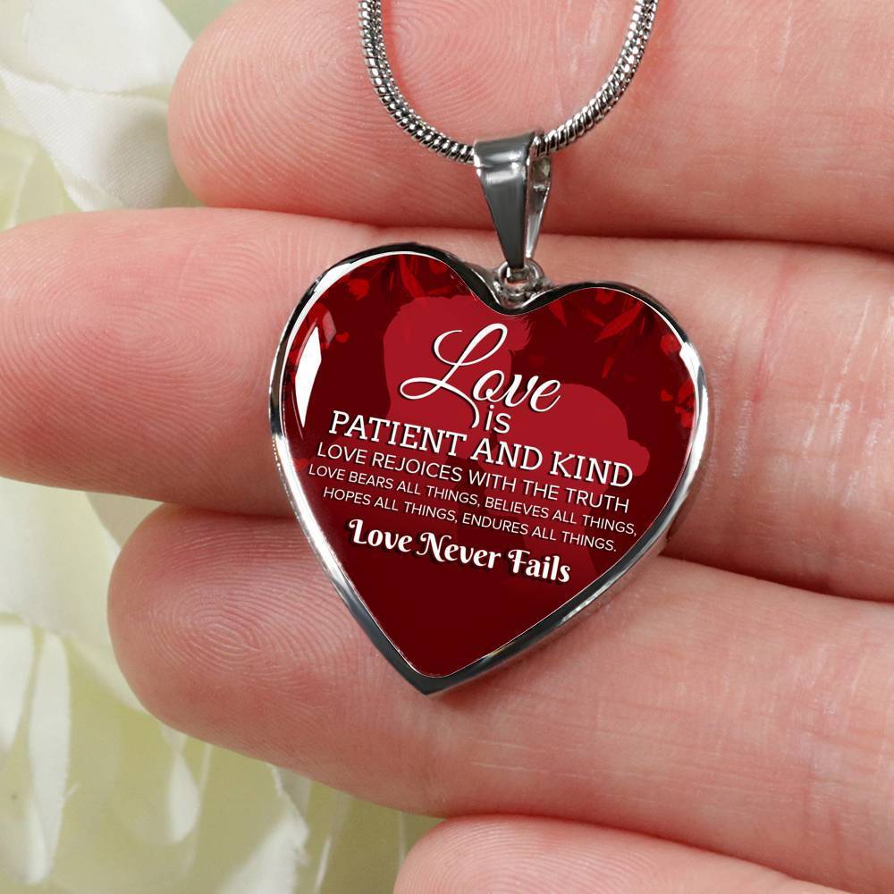 Love Verse Love Never Fails Necklace Heart Pendant Stainless Steel or 18k Gold 18-22"-Express Your Love Gifts