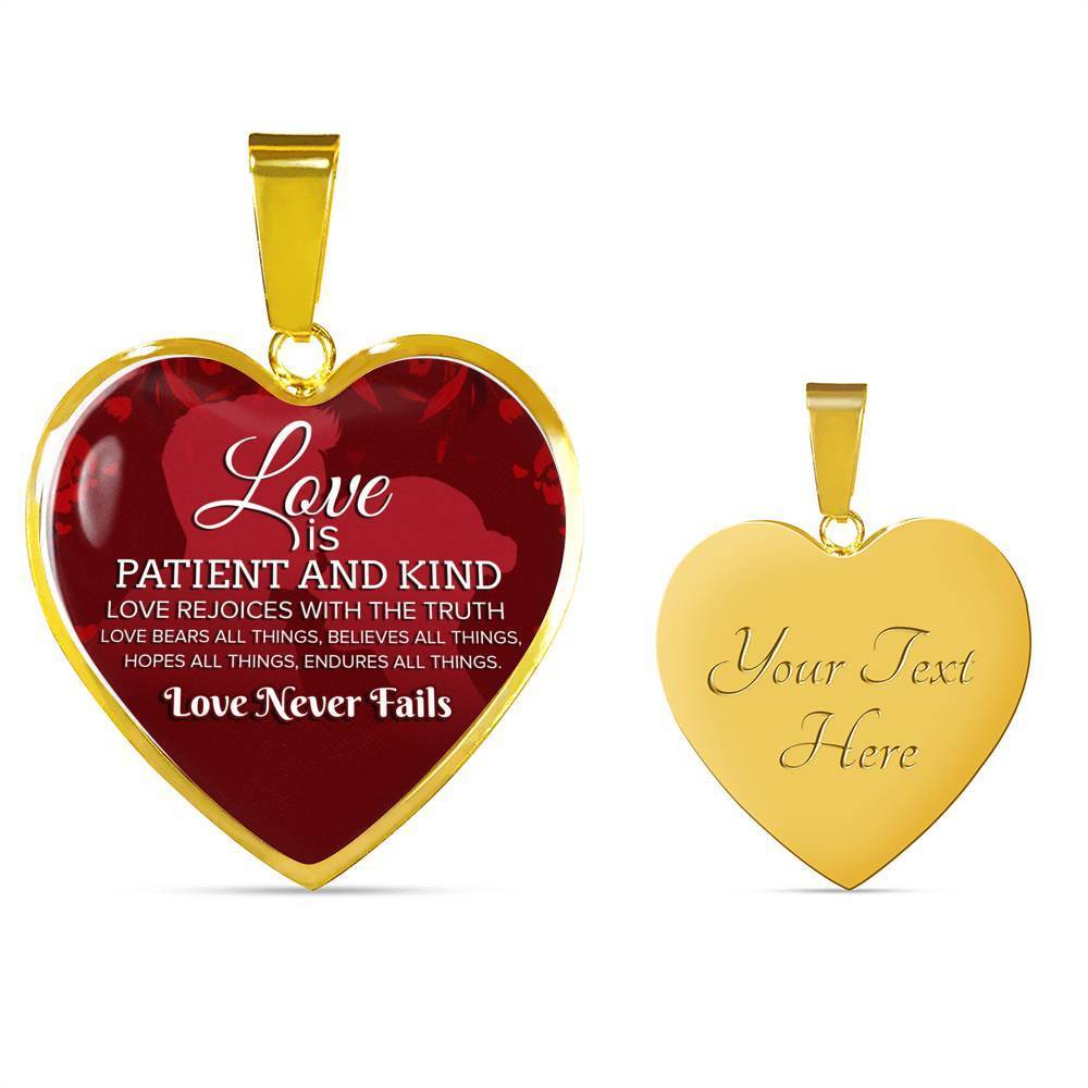 Love Verse Love Never Fails Necklace Heart Pendant Stainless Steel or 18k Gold 18-22"-Express Your Love Gifts