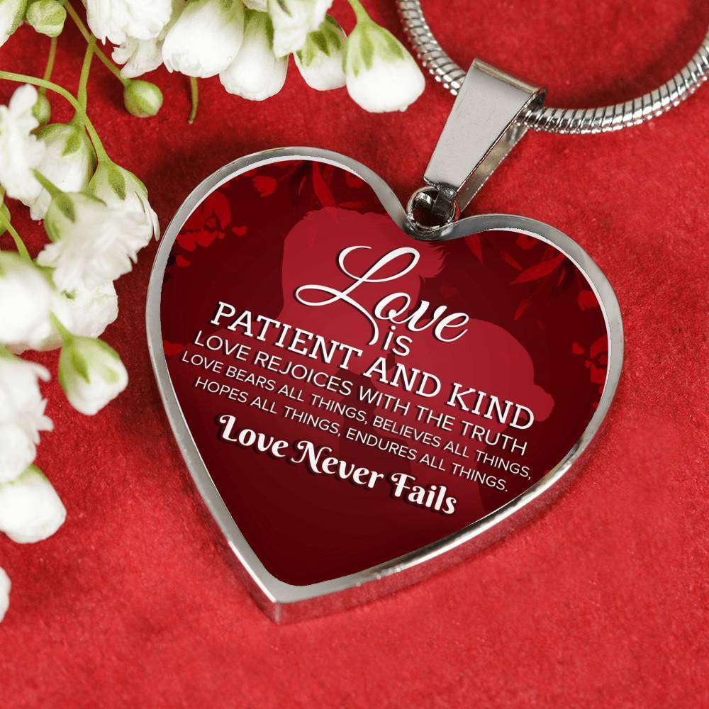 Love Verse Love Never Fails Necklace Heart Pendant Stainless Steel or 18k Gold 18-22"-Express Your Love Gifts