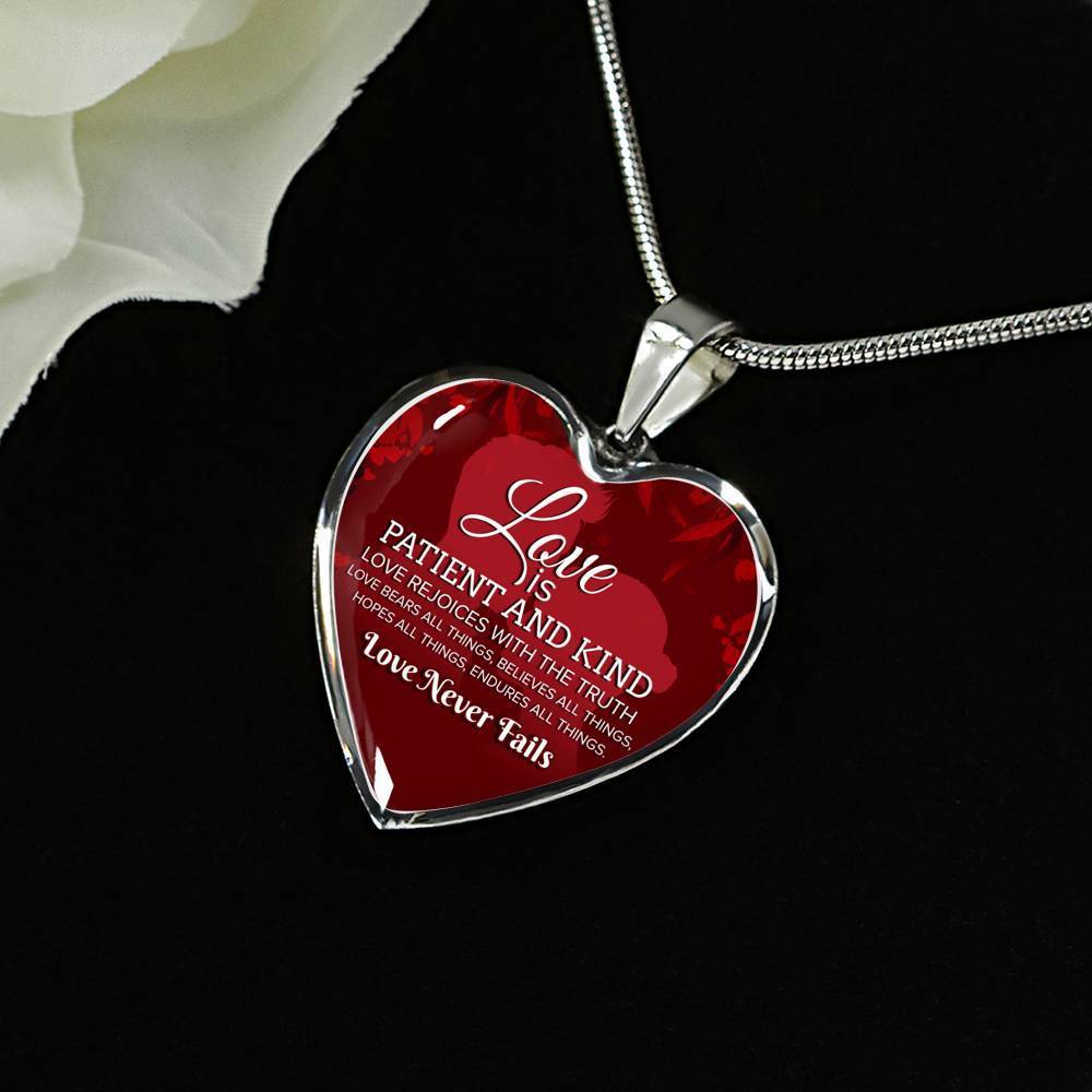 Love Verse Love Never Fails Necklace Heart Pendant Stainless Steel or 18k Gold 18-22"-Express Your Love Gifts