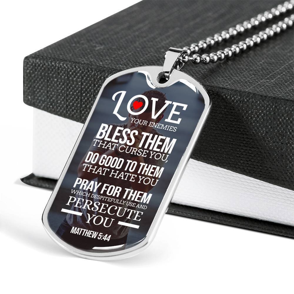 Love Your Enemies And Pray For Everyone White Necklace Stainless Steel or 18k Gold Dog Tag 24" Chain-Express Your Love Gifts